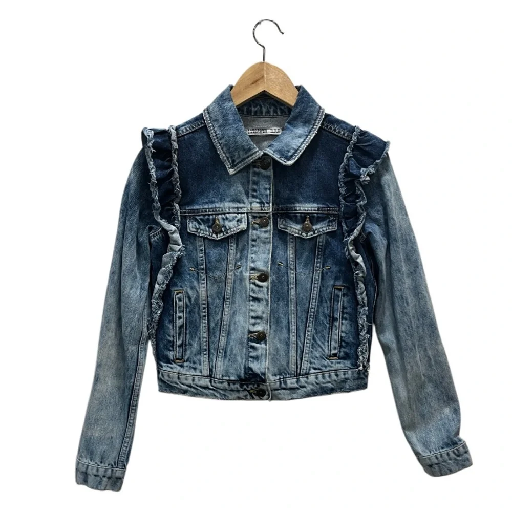 Zara Denim Ruffle Jean Jacket - Picture 4 of 14